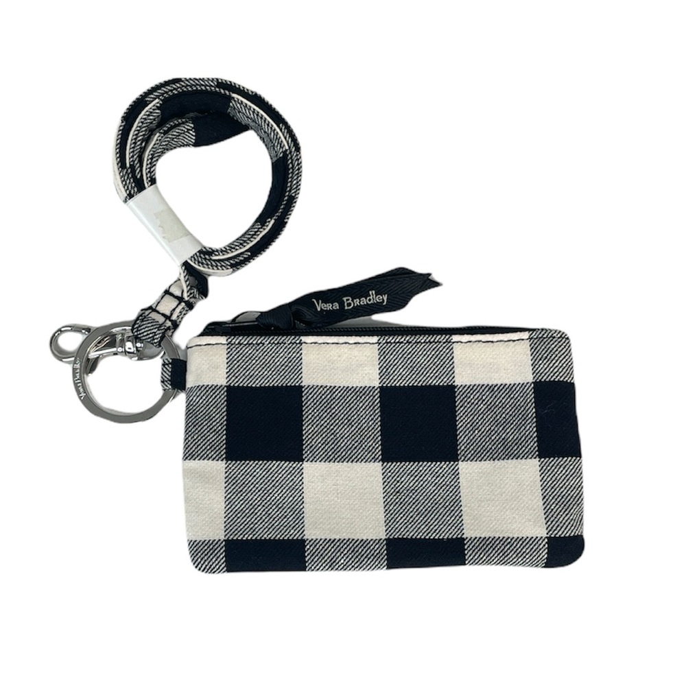 Vera Bradley Buffalo Check Zip ID and Lanyard, Black, White, Pearl